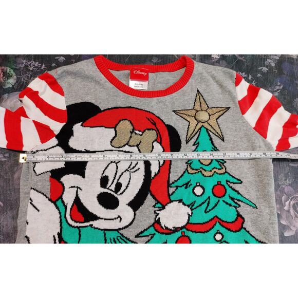 Disney Minnie Mouse Christmas Tree Light Up Holiday Sweater Gray Red Juniors XL - Picture 7 of 7